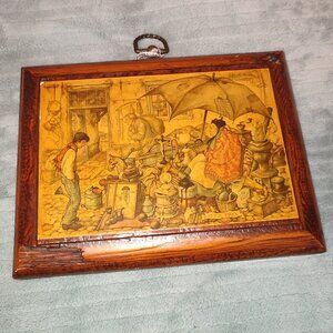 Anton Pieck Wall Art Vintage Flea Market Old Woman with Umbrella Antiquated Look